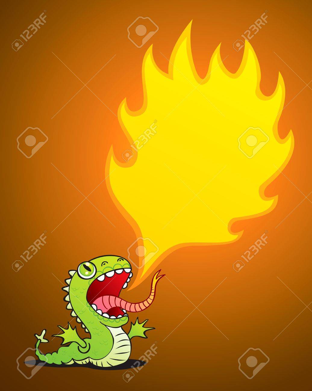 炎を噴き出す小さなドラゴンのイラスト のイラスト素材 ベクタ Image