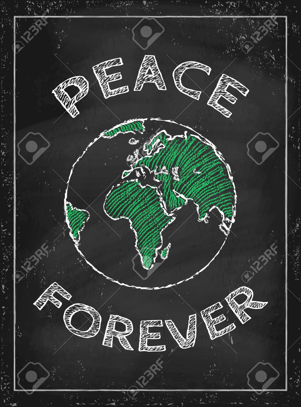 Vector Poster With Drawing Earth On Chalkboard Peace Forever Royalty Free Cliparts Vectors And Stock Illustration Image