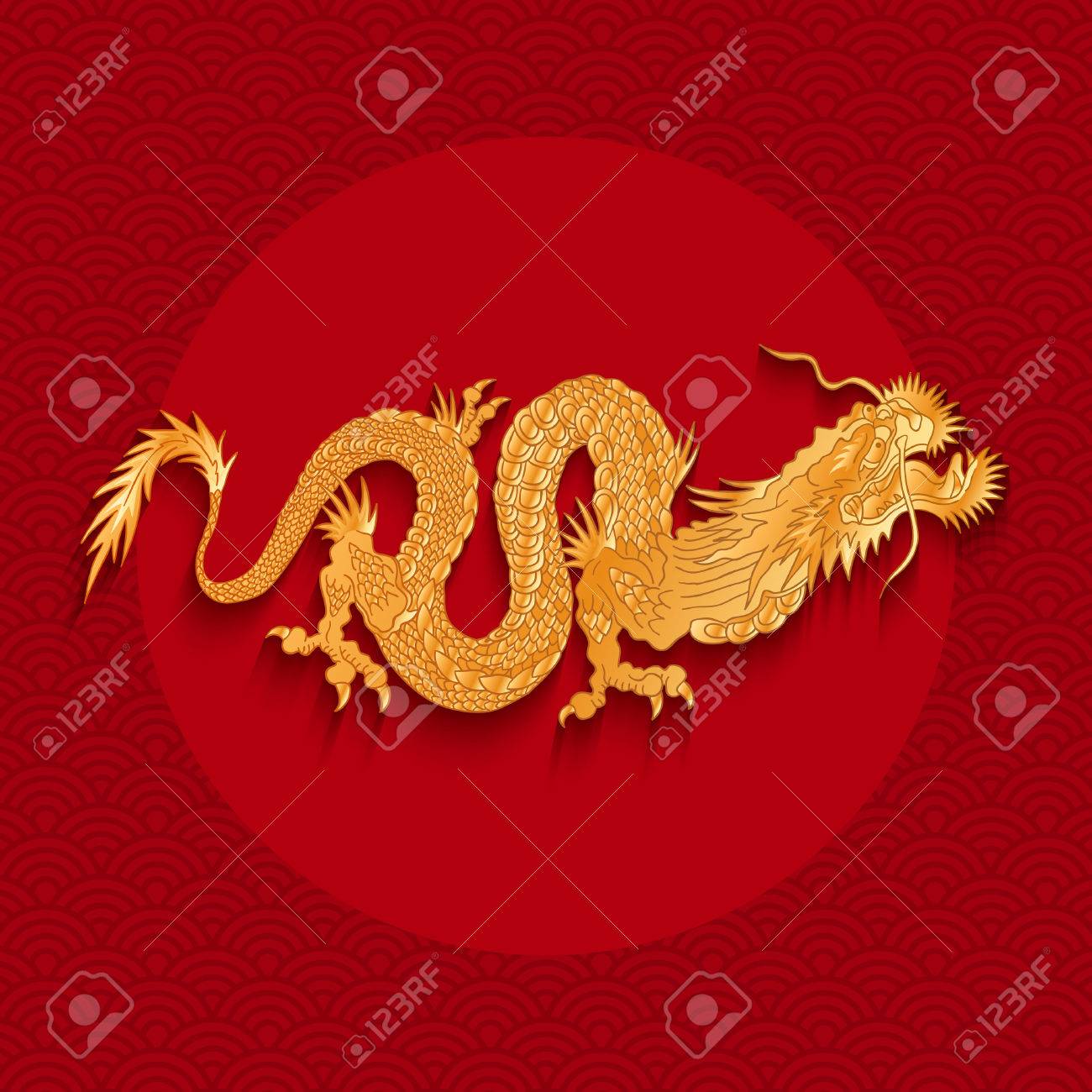 赤の背景に金色の龍のベクトル イラスト のイラスト素材 ベクタ Image