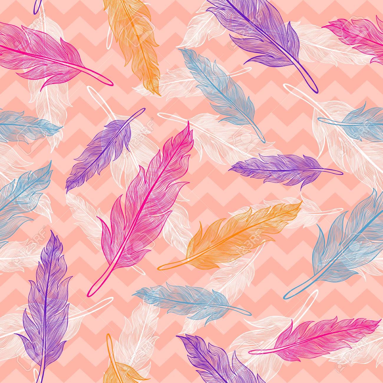 Vintage Vector Transparente Plumas De Colores Patron Sobre Fondo De Color Rosa Ilustraciones Vectoriales Clip Art Vectorizado Libre De Derechos Image 78340192