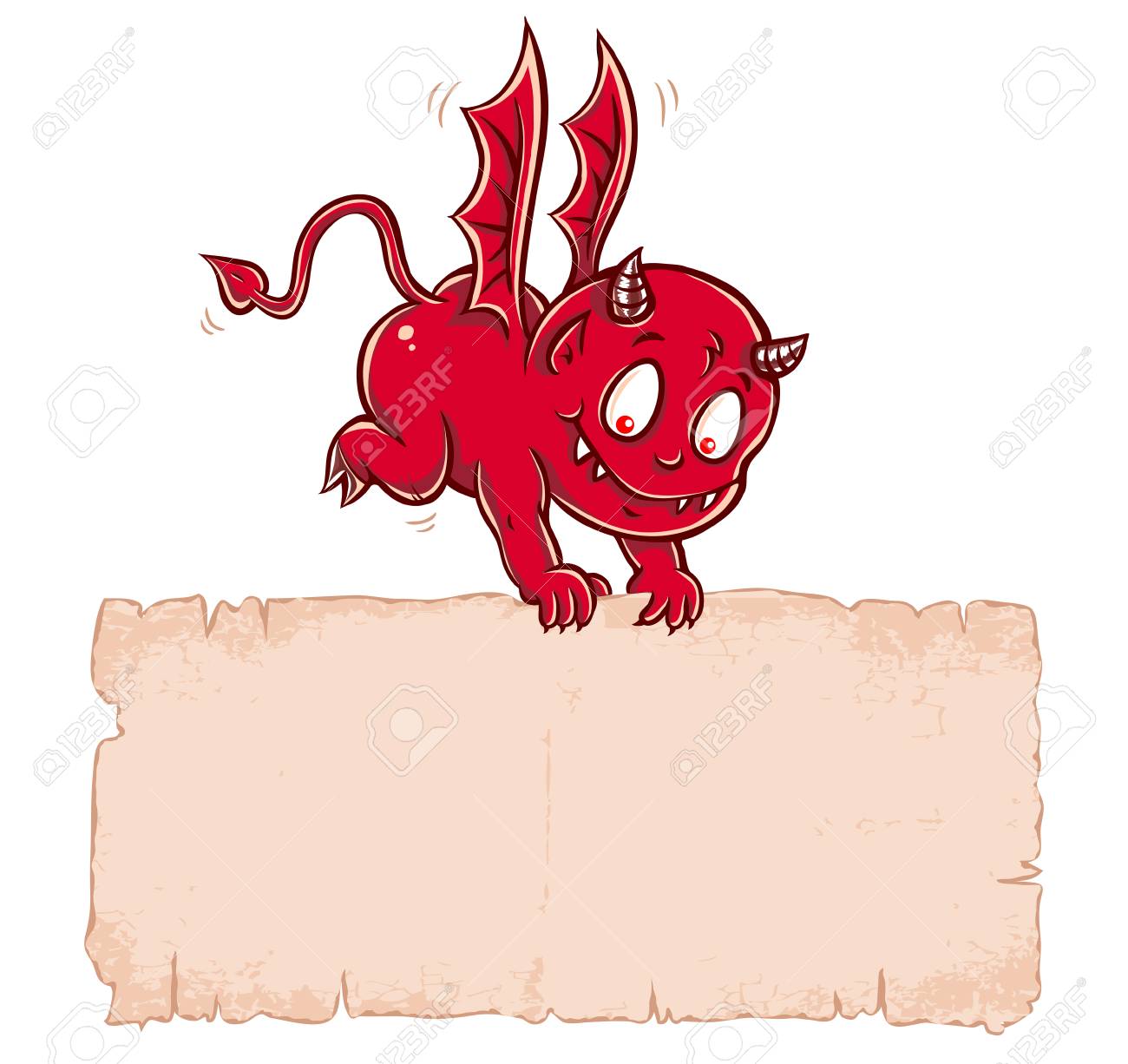 Vector cute devil kid with old paper. Vector Devil's contract. - 88070188 Vector cute devil kid with old paper. Vector Devil's contract. - 88070188