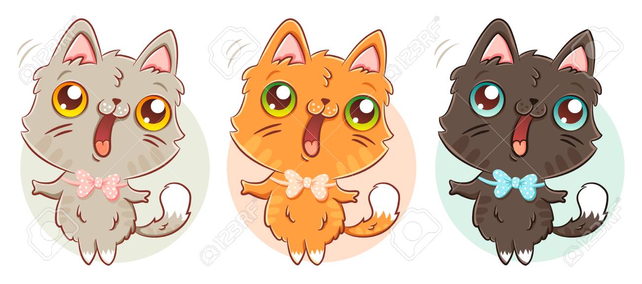 Vecteur Defini Des Illustrations D Un Chat Mignon Dans Un Style Kawaii Kitty Mignon Differentes Couleurs Clip Art Libres De Droits Vecteurs Et Illustration Image