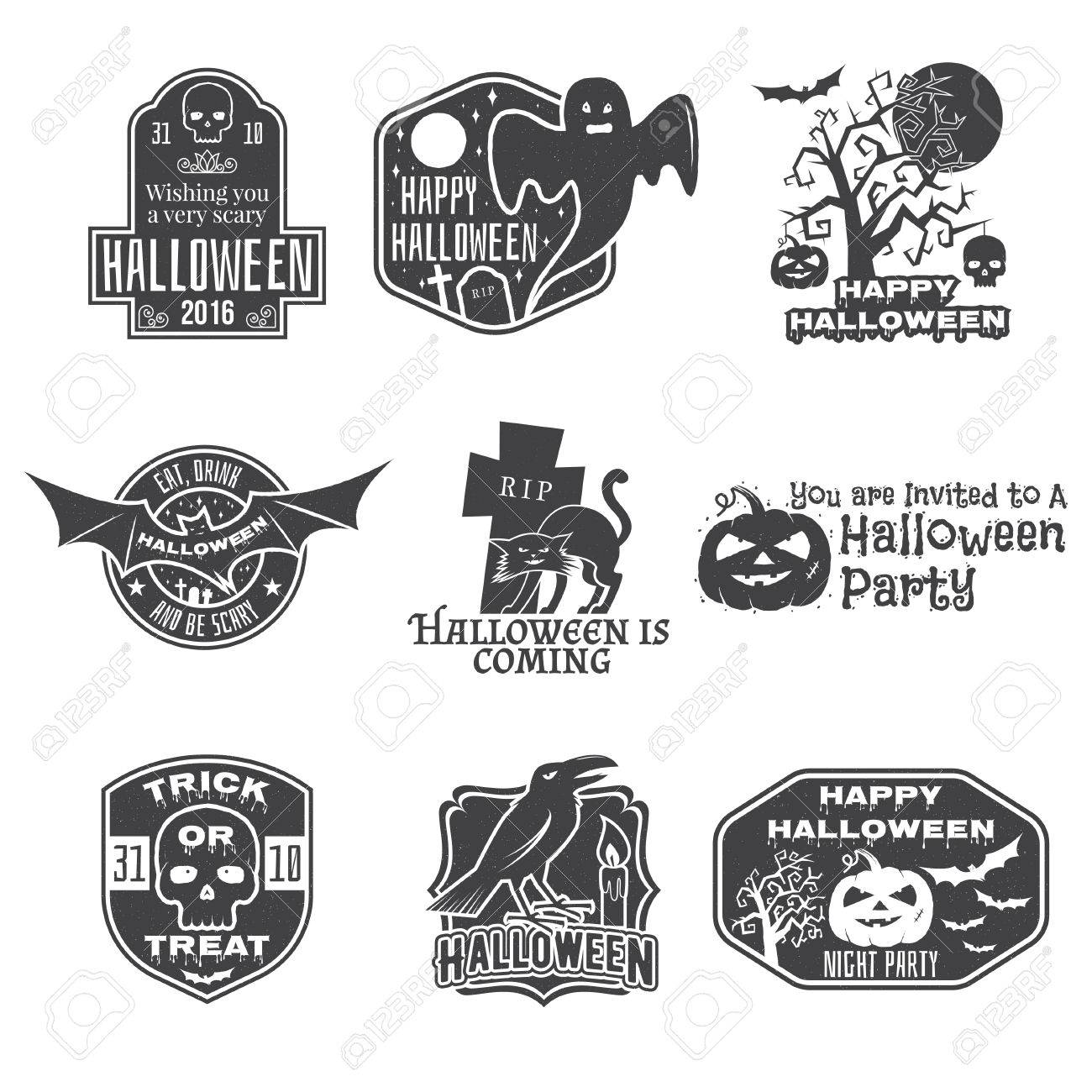 halloween vintage badges emblems or labels vector illustration