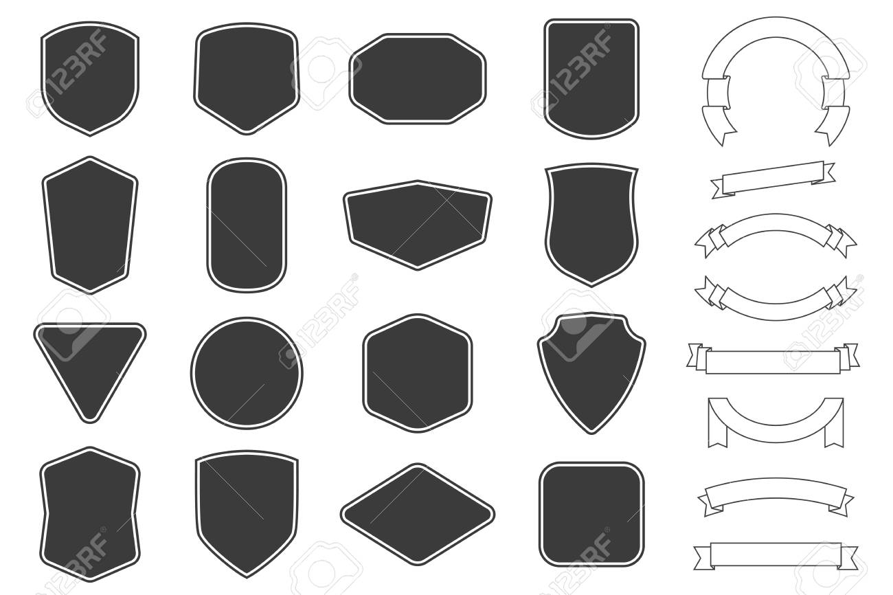 Set of vitage label, badges shape and ribbon baner collections. Vector. Black template for patch, insignias, overlay. - 121661594 Set of vitage label, badges shape and ribbon baner collections. Vector. Black template for patch, insignias, overlay. - 121661594