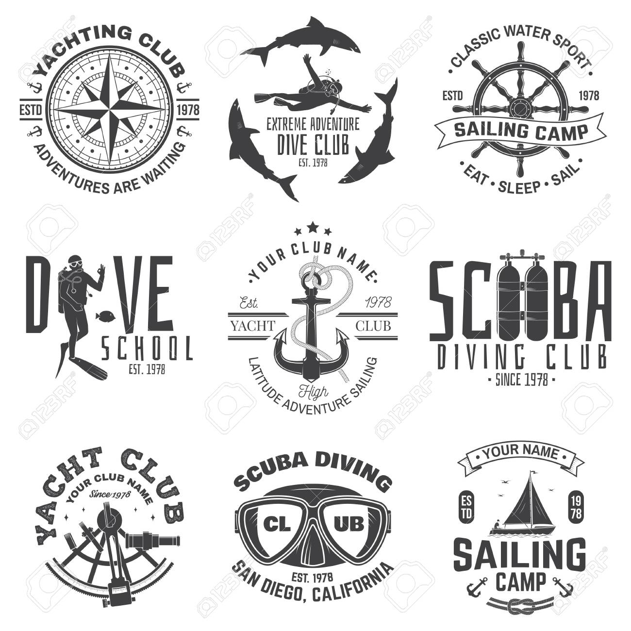 Set Of Sailing Camp Yacht Club And Diving Club Badges Vector Royalty Free Cliparts Vectors And Stock Illustration Image 132510199 Tabii is a fellow member of the flower scouts alongside erin and sasha. 123rf