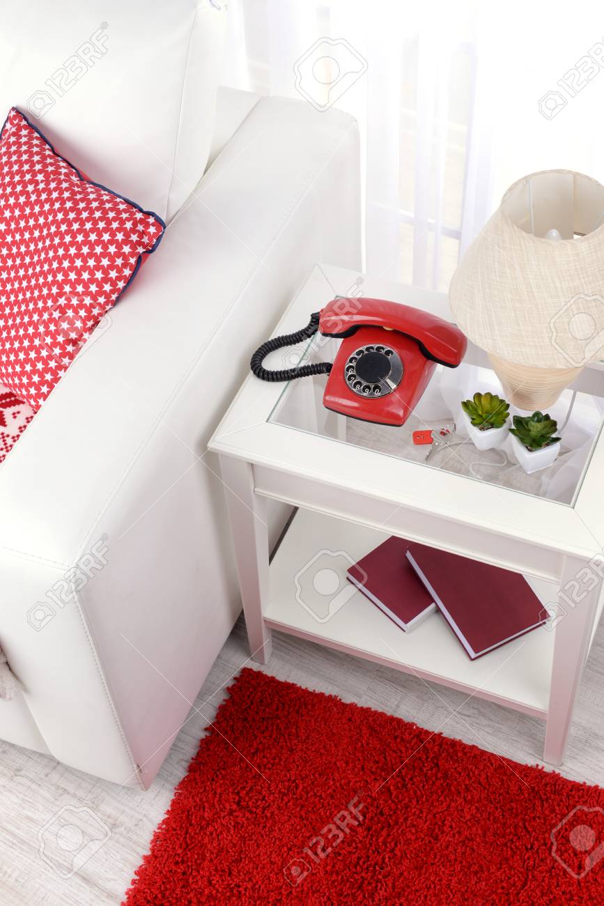 Retro Phone On Nightstand In Room Stock Photo Picture And Royalty Free Image Image 99829725