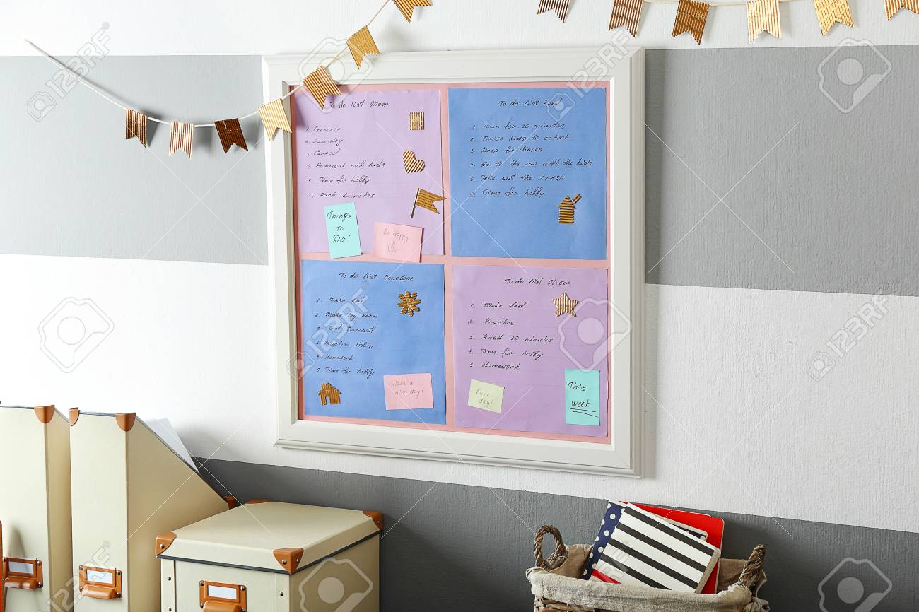 family calendar in stylish office to do list concept stock photo family task list