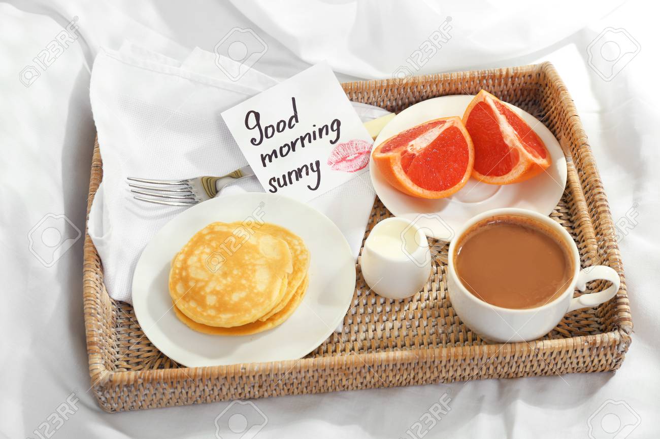 Healthy Breakfast With Wish Of Good Morning Stock Photo, Picture ...