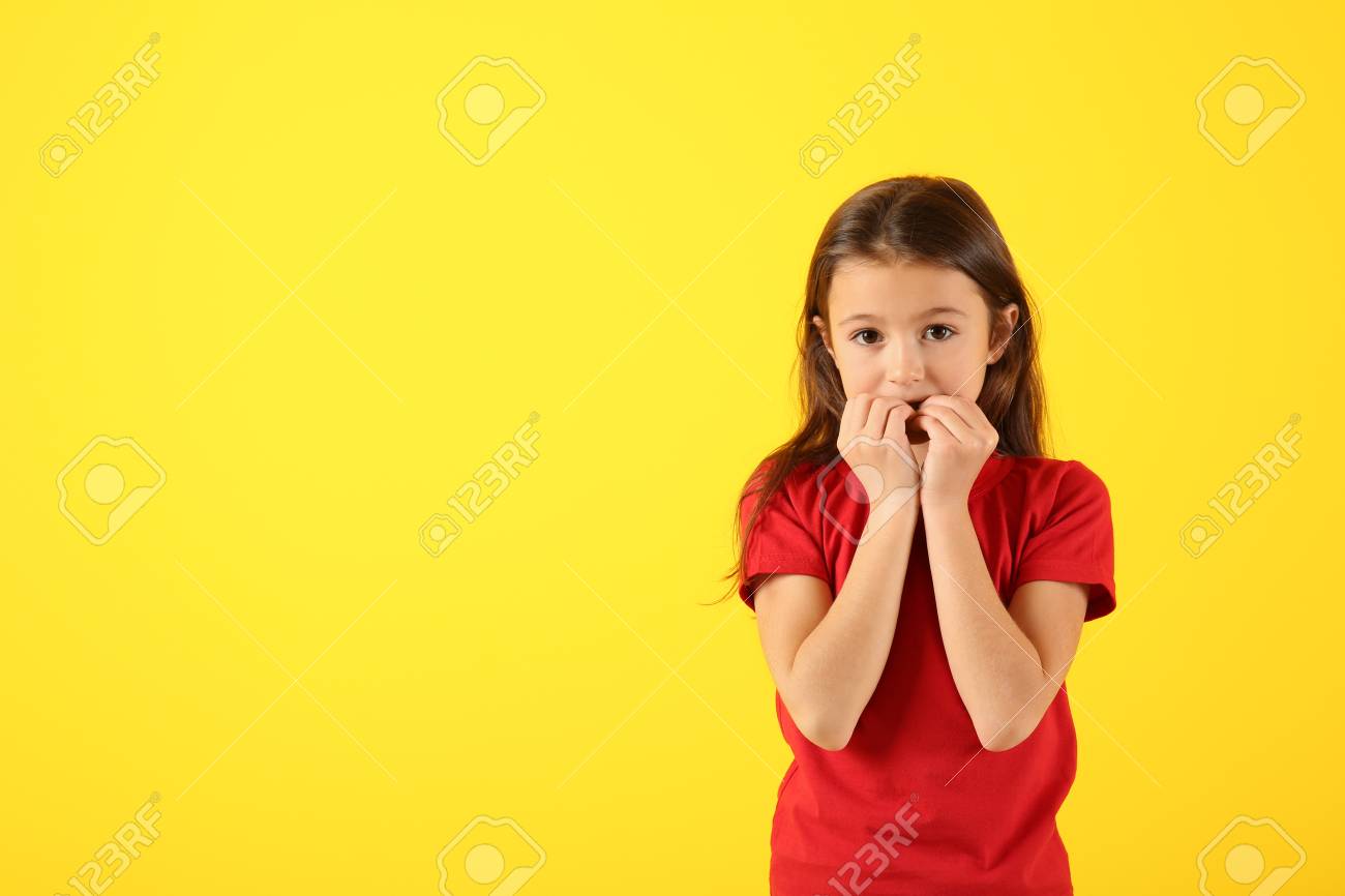 Emotional girl after making mistake on color background - 115688122 Emotional girl after making mistake on color background - 115688122