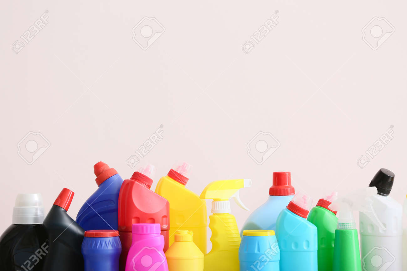Set of cleaning supplies on light background - 165995022 Set of cleaning supplies on light background - 165995022
