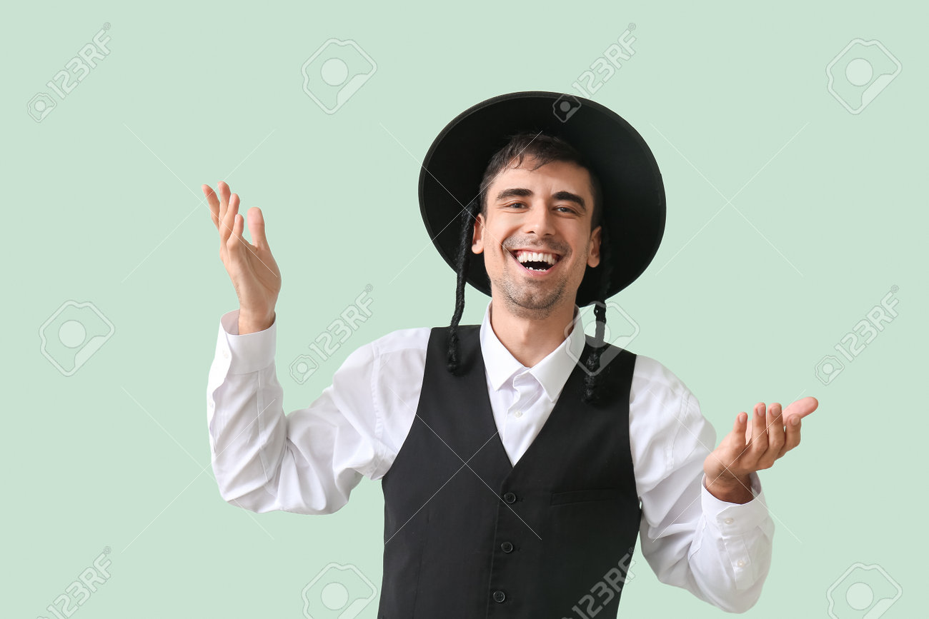 Happy Hasidic Jewish Man On Color Background Stock Photo, Picture and  Royalty Free Image. Image 192469115., image size:1300x867