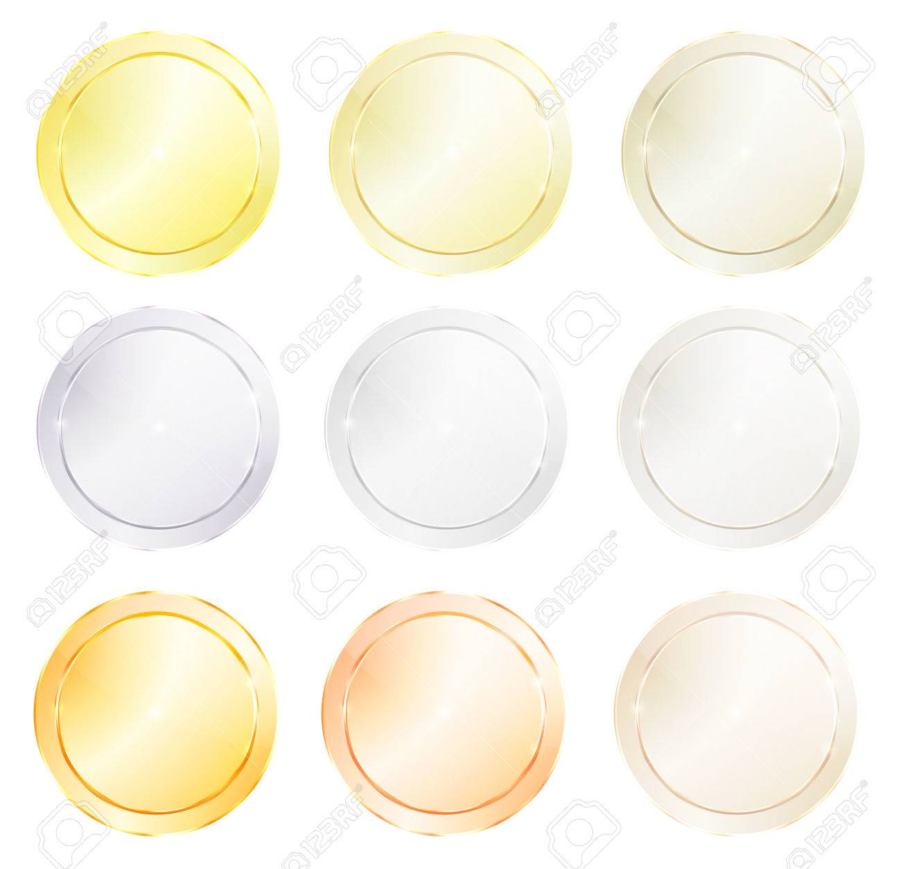 ベクトルの丸いアイコンと各種磨かれた金属、金、赤、金、プラチナ、銀、青銅、銅、アルミニウム、真鍮、コイン、価格タグ、ラベル、またはノブとして使用することができますのイラスト素材・ベクター  Image 50349673