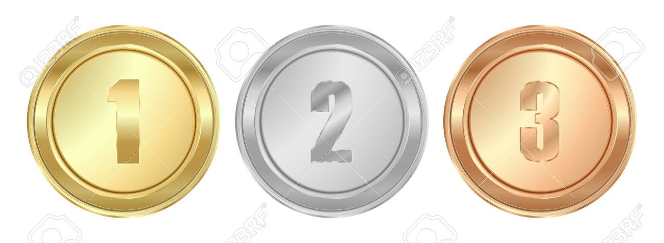 ラウンド洗練されたゴールド シルバー ブロンズ メダルは最初の 2 番目と 3 番目の場所のイラスト素材 ベクタ Image