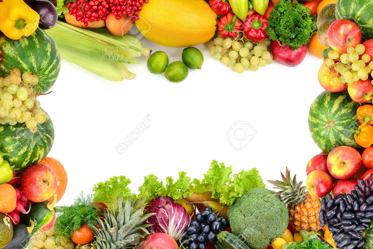 Frame of vegetables and fruits on white - 43766491 Frame of vegetables and fruits on white - 43766491