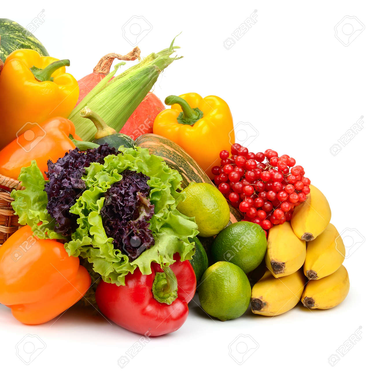 composition of fruits and vegetables in basket on white - 44303018 composition of fruits and vegetables in basket on white - 44303018