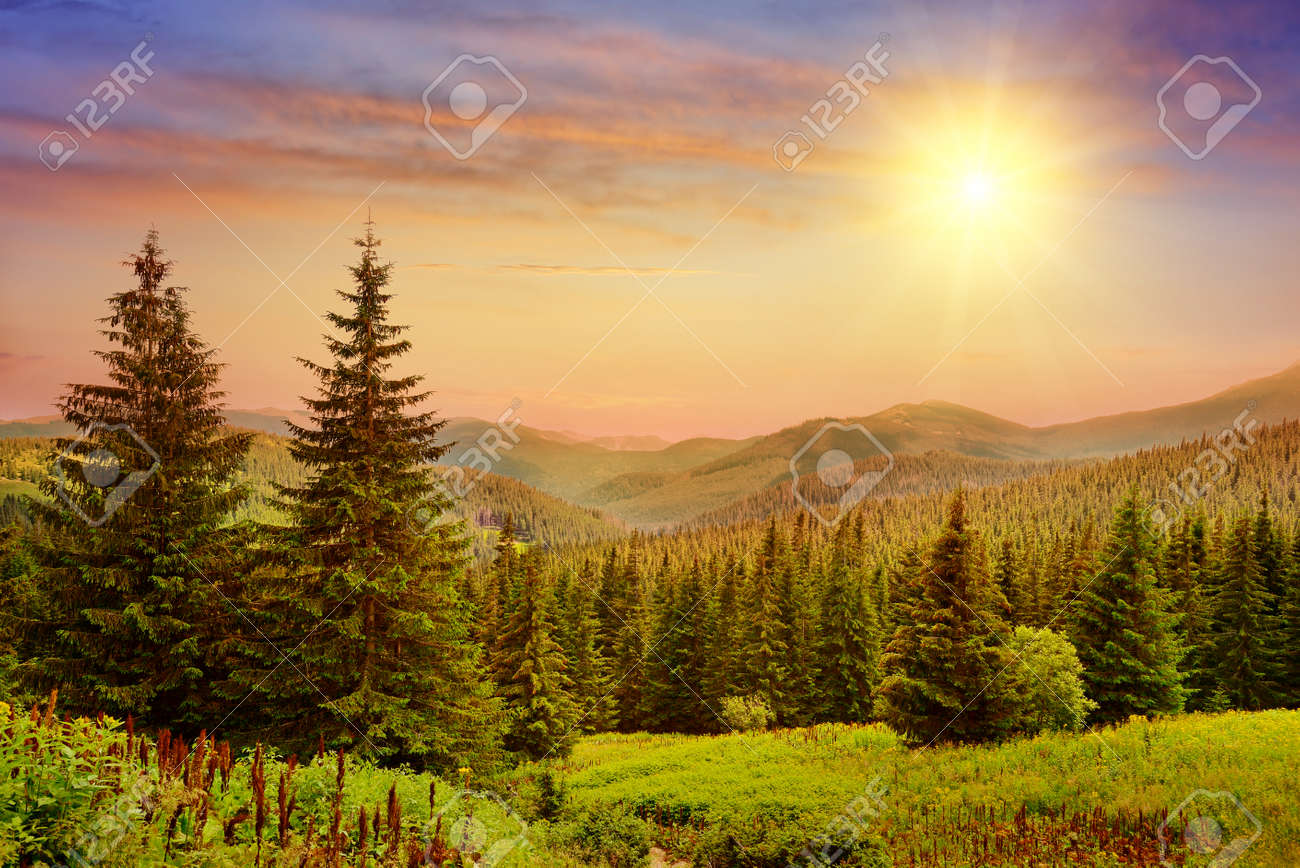 Beautiful sunrise in the mountains - 47663165 Beautiful sunrise in the mountains - 47663165