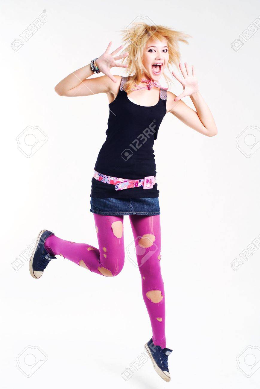 Jumping Emo Girl Stock Photo, Picture pic