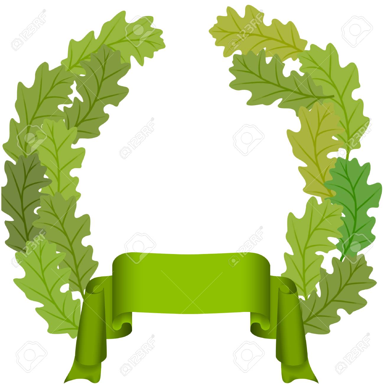 green ribbon and oak leaves wreath vector image royalty free