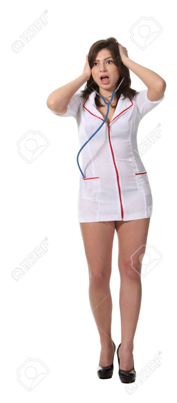 聴診器で若いショックを受けた看護師 の写真素材 画像素材 Image