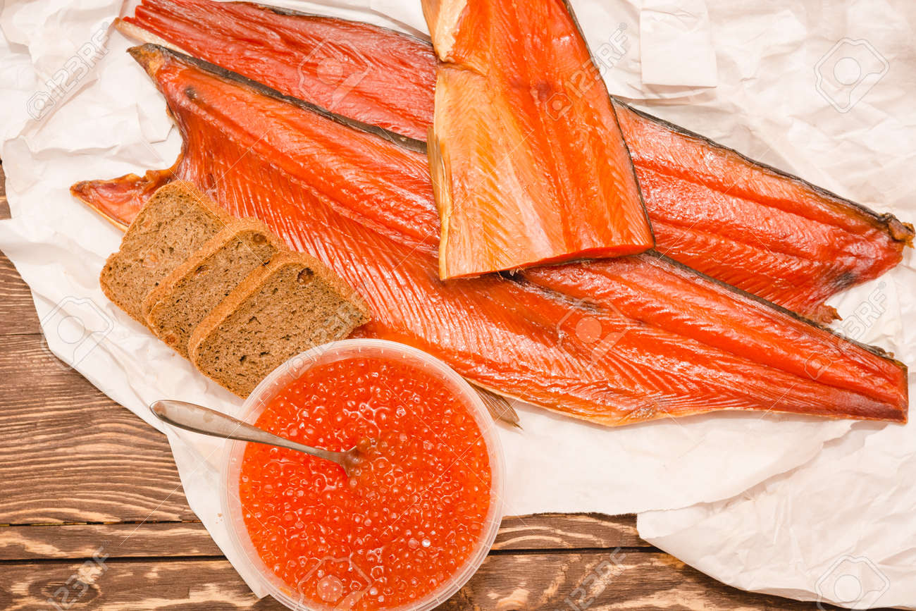 red fish with caviar