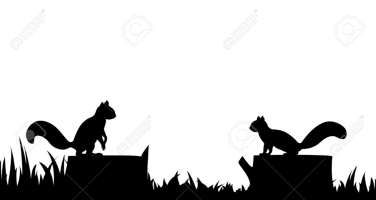 木の切り株にリスのシルエット のイラスト素材 ベクタ Image