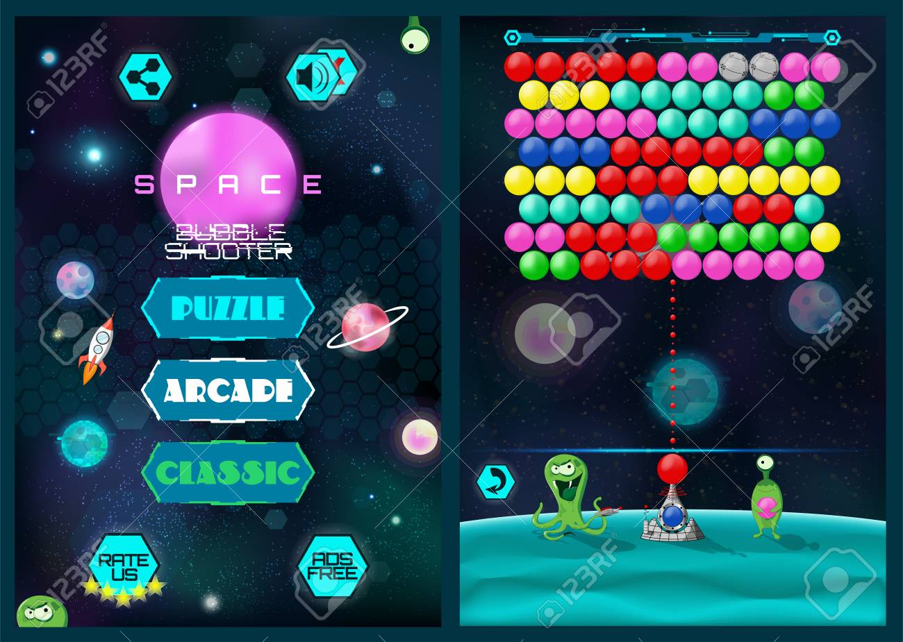 Mobile Bubble Shooter Game Screen Full Game Main Menu Screen Royalty Free Cliparts Vectors And Stock Illustration Image