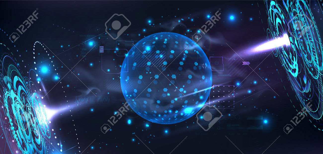 Futuristic lab with holograms and a 3D bubble shield to present your product in futuristic cyberspace background. Template blank Dome or sphere with HUD interface. Cover in cyberpunk style. Vector - 169522541 Futuristic lab with holograms and a 3D bubble shield to present your product in futuristic cyberspace background. Template blank Dome or sphere with HUD interface. Cover in cyberpunk style. Vector - 169522541