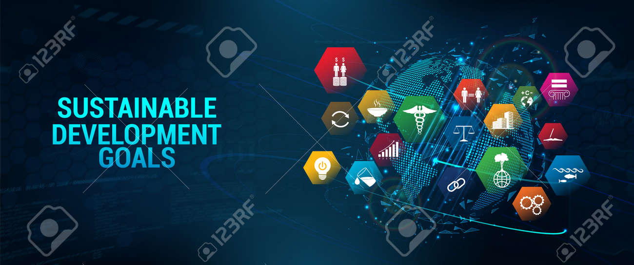 Web banner SDG - Sustainable Development Goals. Futuristic banner long-term project the united nations with 3D Earth Globe and 17 aspects in 17 colorful icons. Sustainable Development Goals. Vector - 169523067 Web banner SDG - Sustainable Development Goals. Futuristic banner long-term project the united nations with 3D Earth Globe and 17 aspects in 17 colorful icons. Sustainable Development Goals. Vector - 169523067