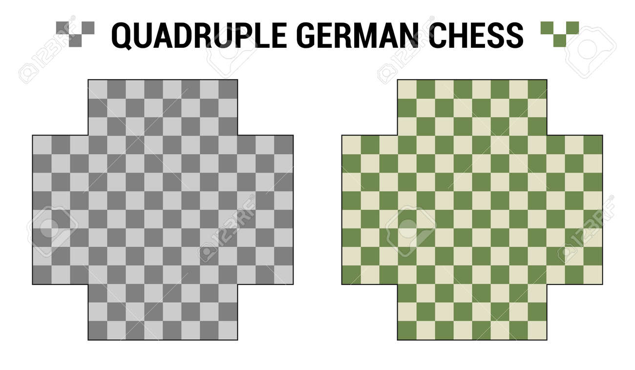 Quadruple German or European Chess. Two boards for 4 chess players with different color combinations. Vector boards template. Chessboard set view from above. Vector collection - 169523070 Quadruple German or European Chess. Two boards for 4 chess players with different color combinations. Vector boards template. Chessboard set view from above. Vector collection - 169523070