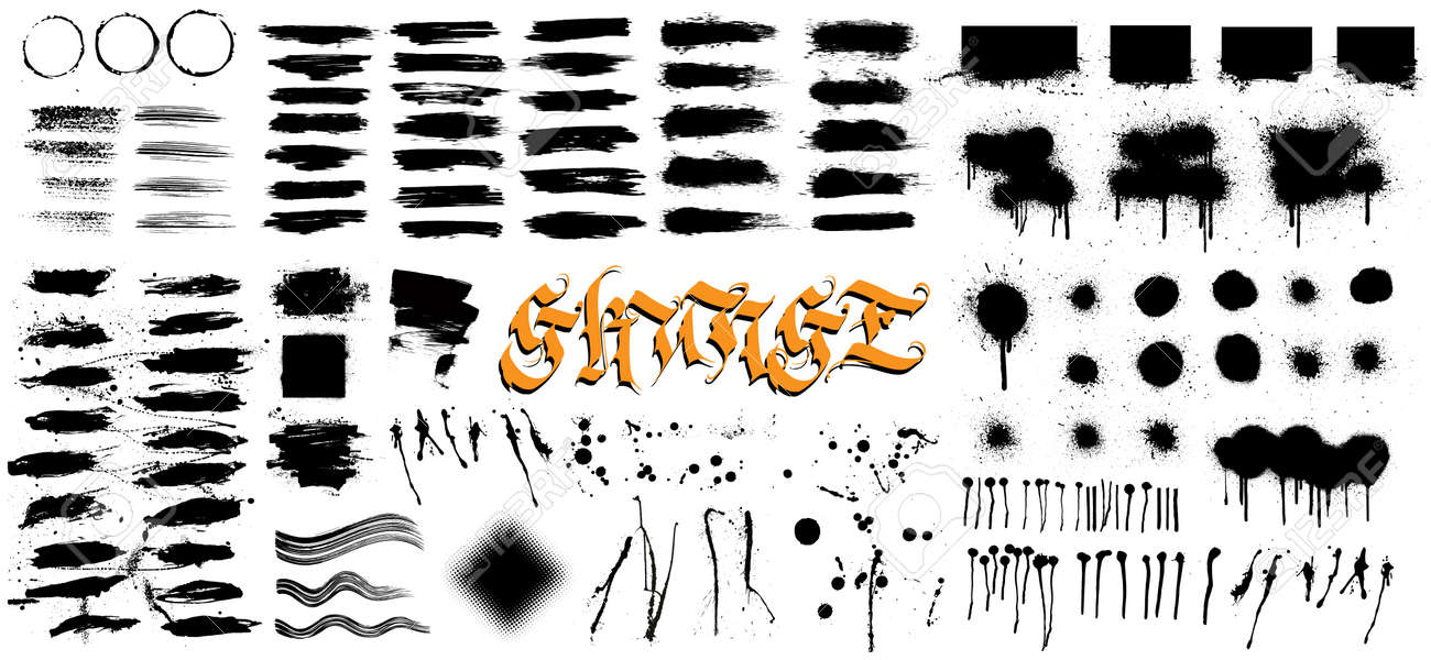 Very nice collection grunge, hi level traced. Grunge texture - brush stroke, spray graffiti, drops, brush lines, splashes, ink strokes and other. Ink artistic design texture. Vector set - 169523108 Very nice collection grunge, hi level traced. Grunge texture - brush stroke, spray graffiti, drops, brush lines, splashes, ink strokes and other. Ink artistic design texture. Vector set - 169523108