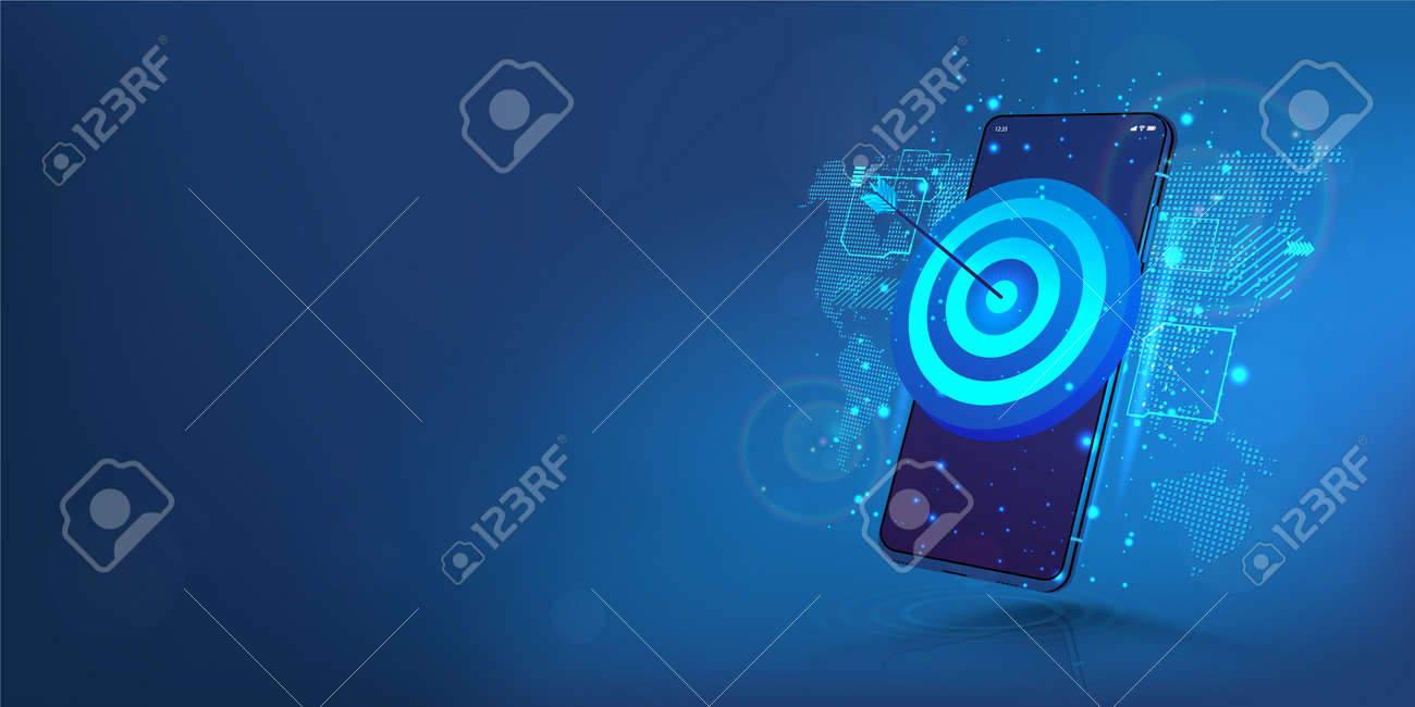 Darts target on smartphone display. The concept of success, achieving goals and in the direction and development of a company, startup or mobile App. Business target, success, accuracy concept. Vector - 169523113 Darts target on smartphone display. The concept of success, achieving goals and in the direction and development of a company, startup or mobile App. Business target, success, accuracy concept. Vector - 169523113