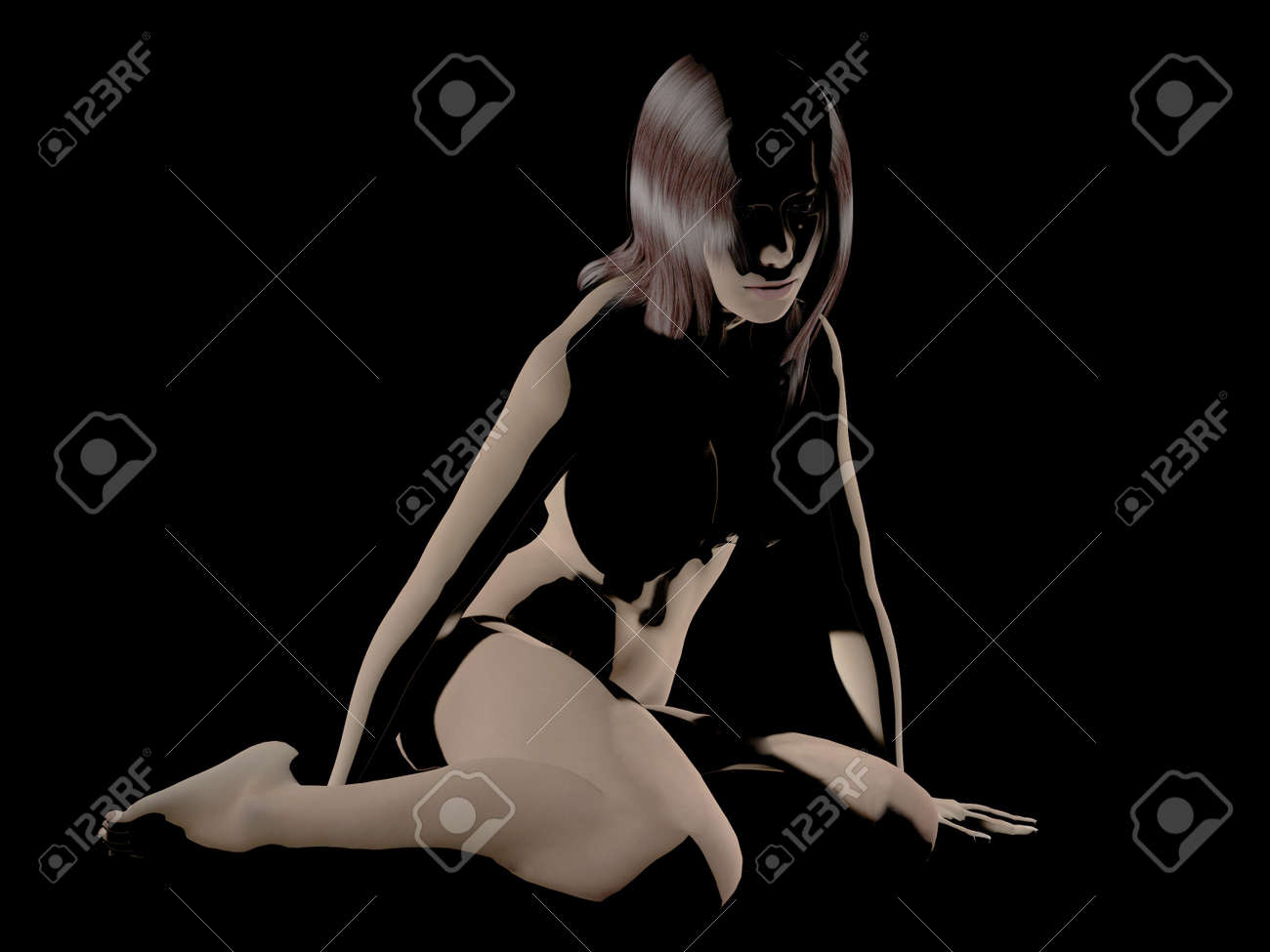 Sitting Nude The Woman Executed In 3D Stock Photo, Picture and Royalty Free  Image. Image 21530648.