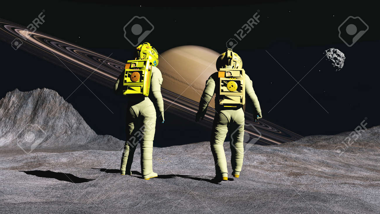 Astronauts On Satellite Of Saturn Stock Photo, Picture And Royalty Free  Image. Image 45485895.