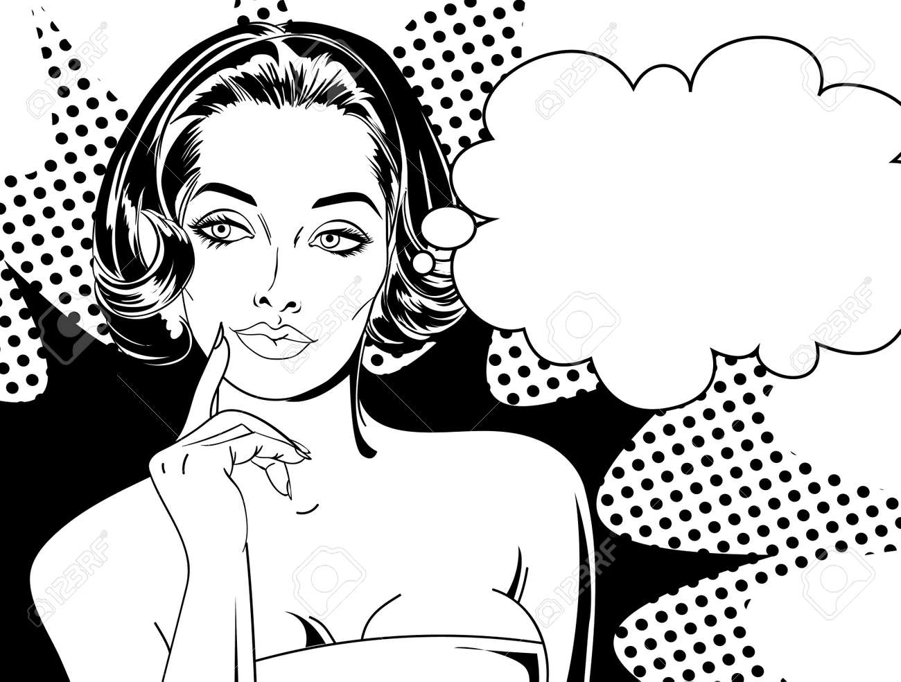 Girl Character In Vintage Comic Book Style With Speech Bubble. Vector  Illustration. Royalty Free SVG, Cliparts, Vectors, and Stock Illustration.  Image 99262789., image size:1300x984