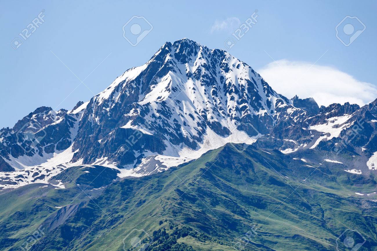 Mountain Peak In Snow And Green Hills Below Svaneti Georgia Stock P O 52039684 Mountain Peak In Snow And Green Hills Below Svaneti Georgia Stock P O 52039684