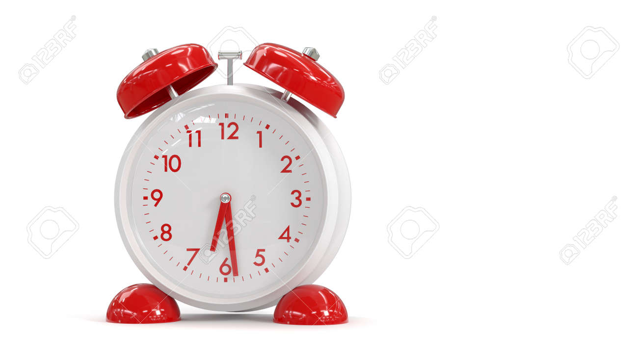 3D rendering alarm clock on a white background. Time to wake up. - 149043824 3D rendering alarm clock on a white background. Time to wake up. - 149043824