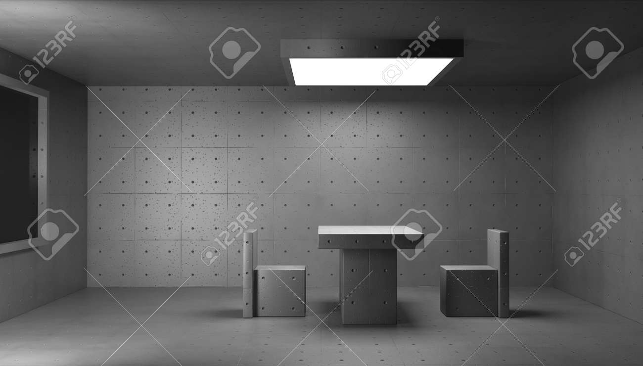 3d render concrete structure interior. Police interrogation room. - 151993732 3d render concrete structure interior. Police interrogation room. - 151993732