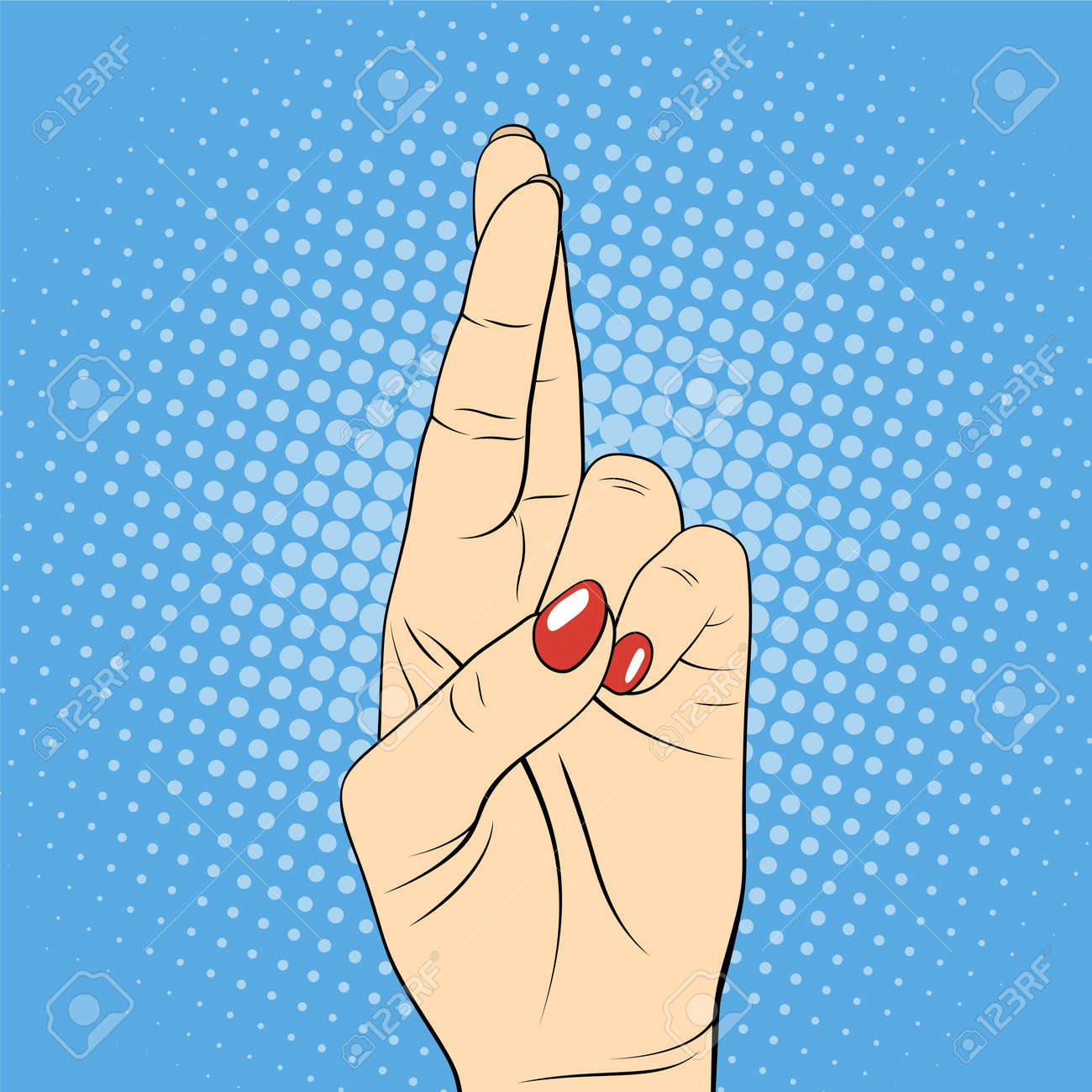 指を交差 手ジェスチャー ポップアート レトロ漫画イラストのイラスト素材 ベクタ Image