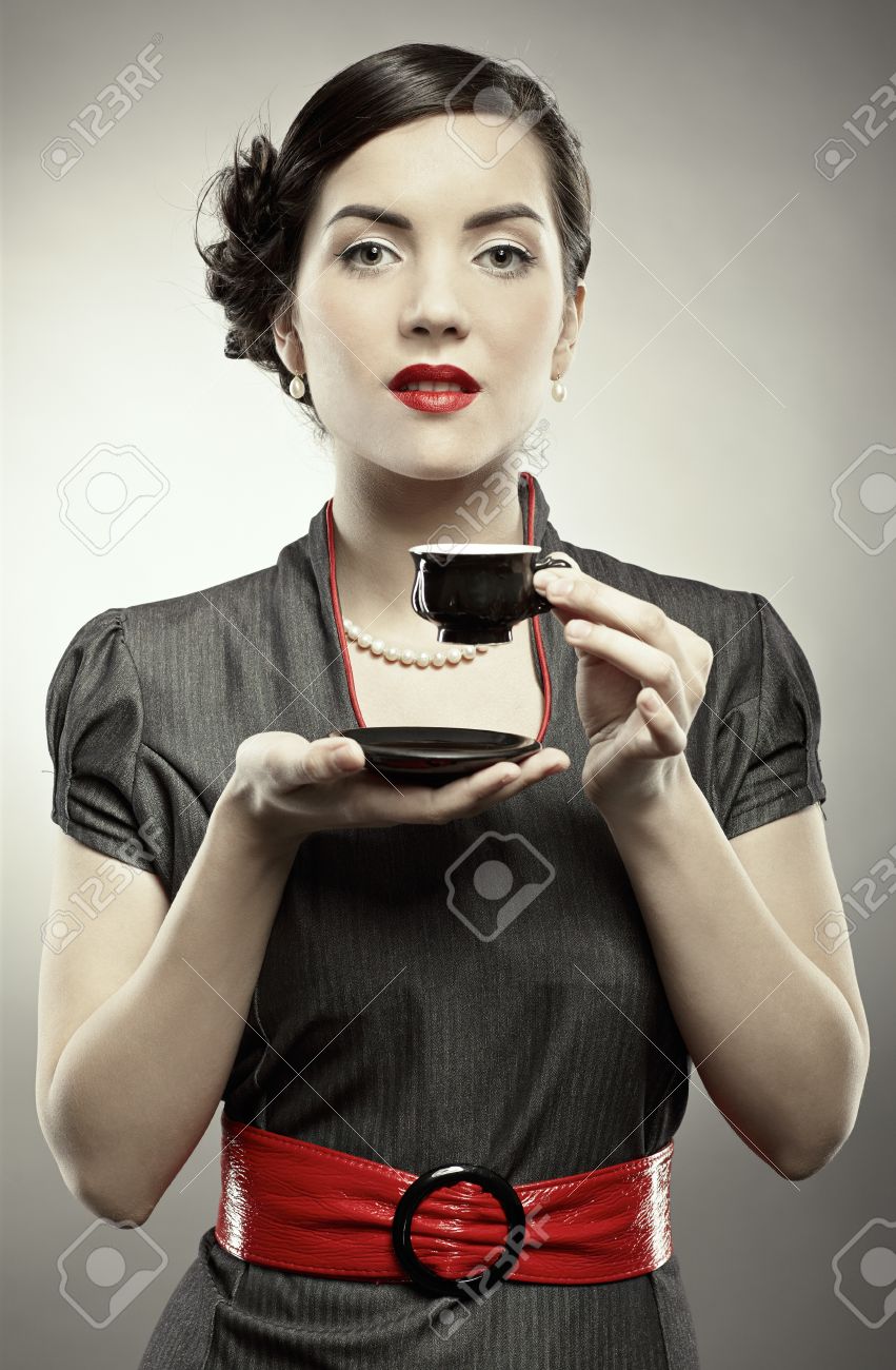 pin-up style portrait of beautiful brunette girl posing on gray - 7529935 pin-up style portrait of beautiful brunette girl posing on gray - 7529935