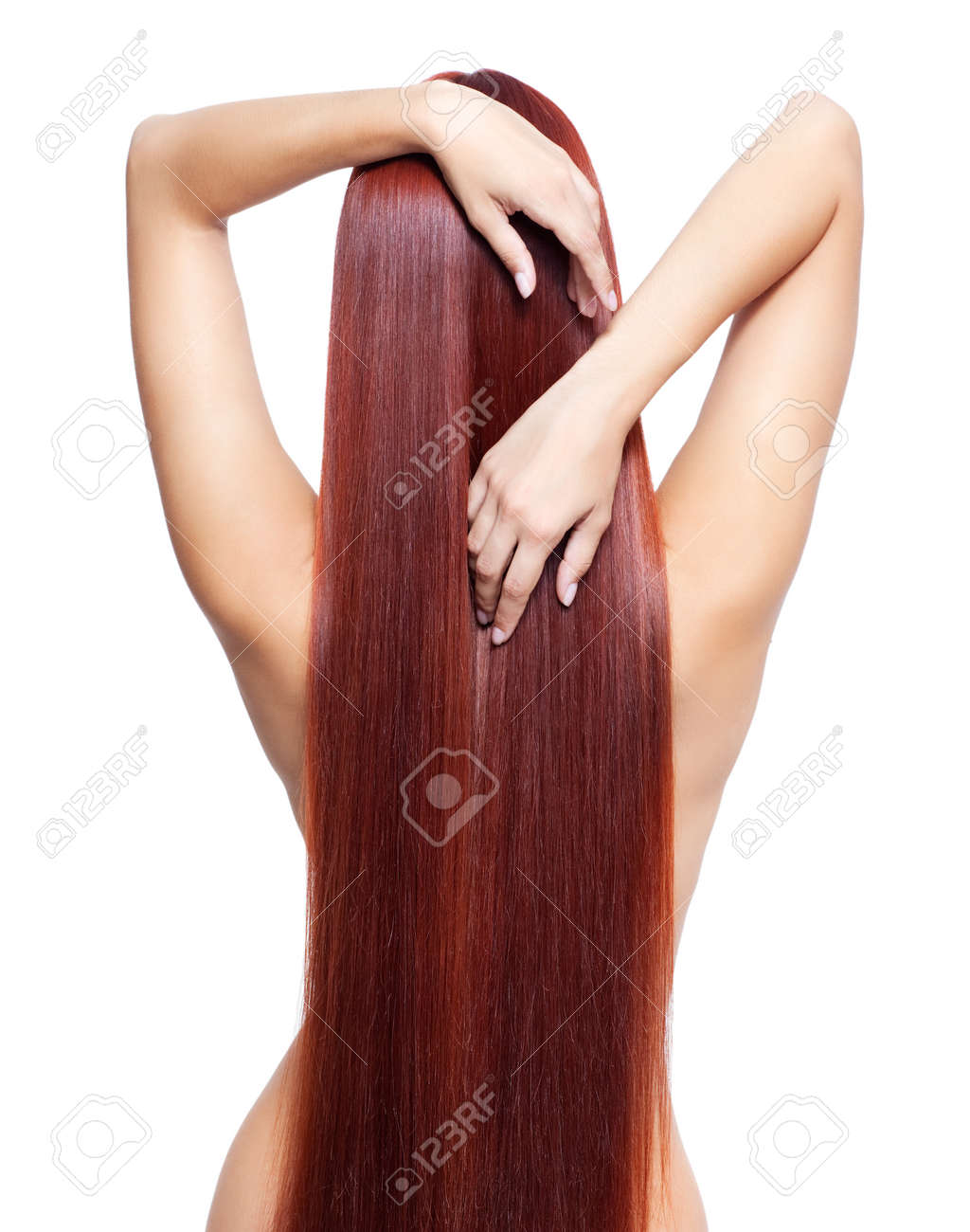 Portrait Of Beautiful Young Nude Woman With Long Red Hair Isolated On White  Background. View From Back Side Stock Photo, Picture and Royalty Free  Image. Image 37891835.