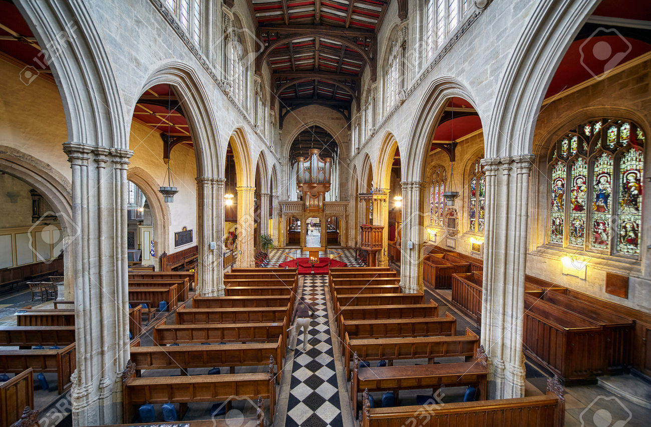 OXFORD, ENGLAND – MAY 15, 2009: The view along the nave of the university church of St Mary the Virgin. Oxford University. England - 114037514 OXFORD, ENGLAND – MAY 15, 2009: The view along the nave of the university church of St Mary the Virgin. Oxford University. England - 114037514