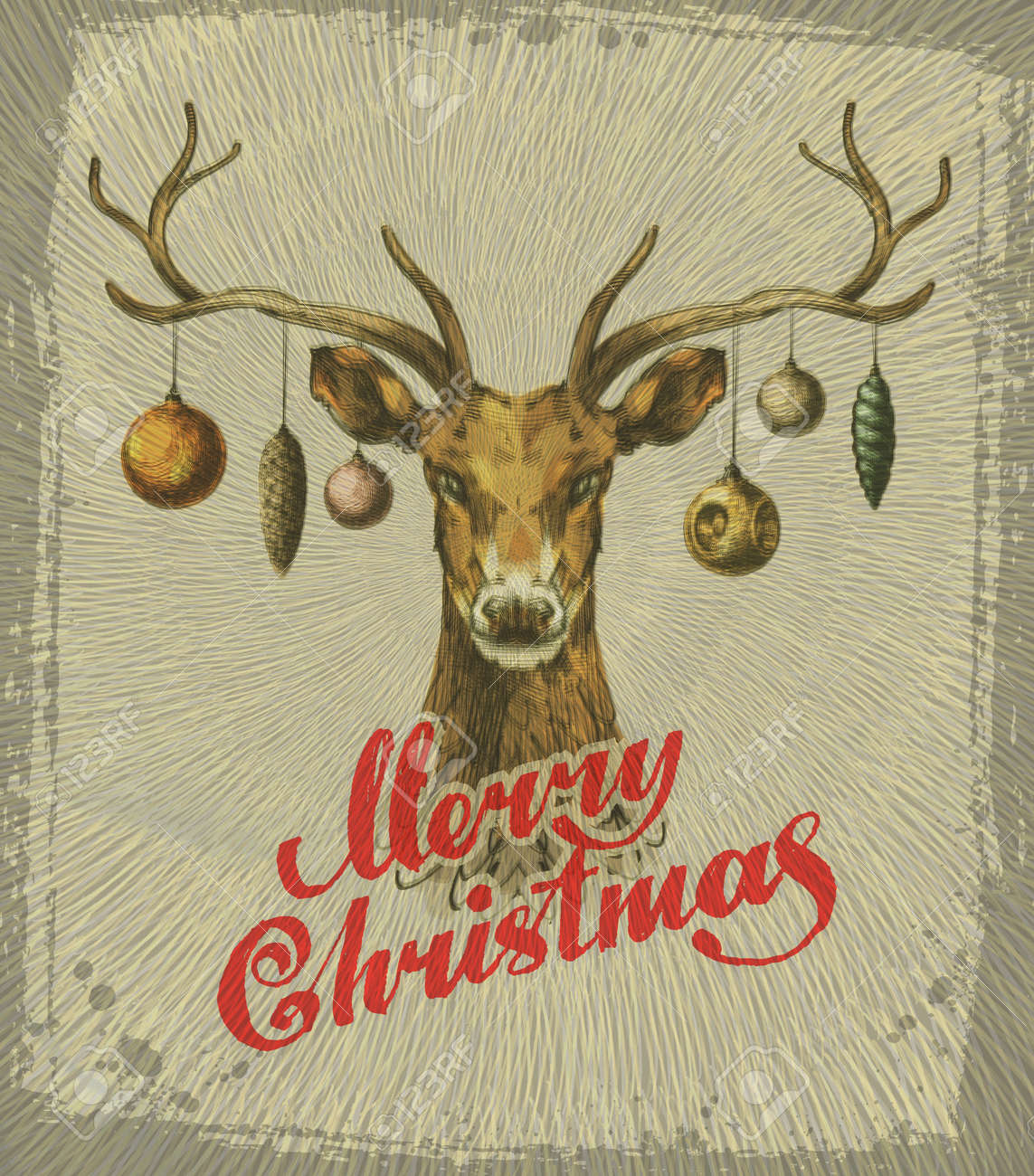 Merry Christmas. Vintage Christmas card. deer. Vector illustration