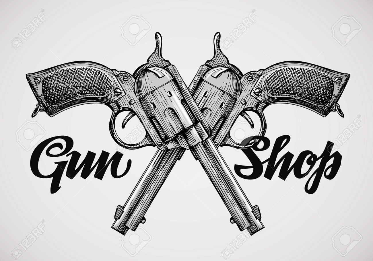 hand drawn vintage guns crossed pistols vector illustration hand drawn vintage guns crossed pistols vector illustration