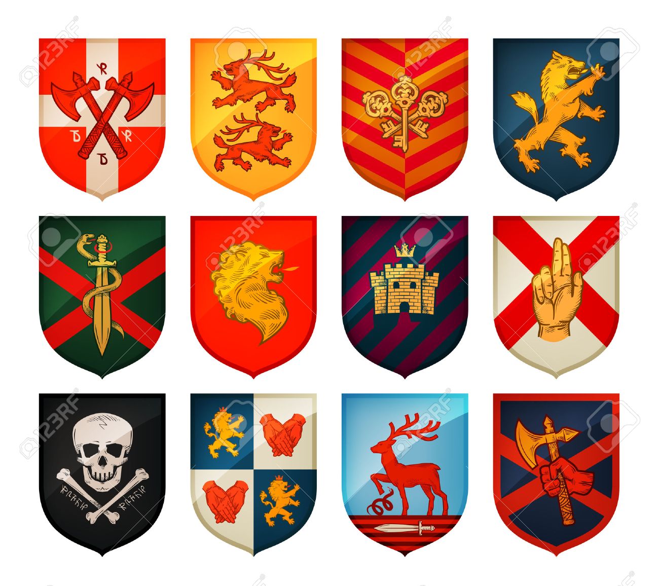 Collection of medieval shields and coat of arms. Kingdom, empire, castle vector symbol - 61268073 Collection of medieval shields and coat of arms. Kingdom, empire, castle vector symbol - 61268073