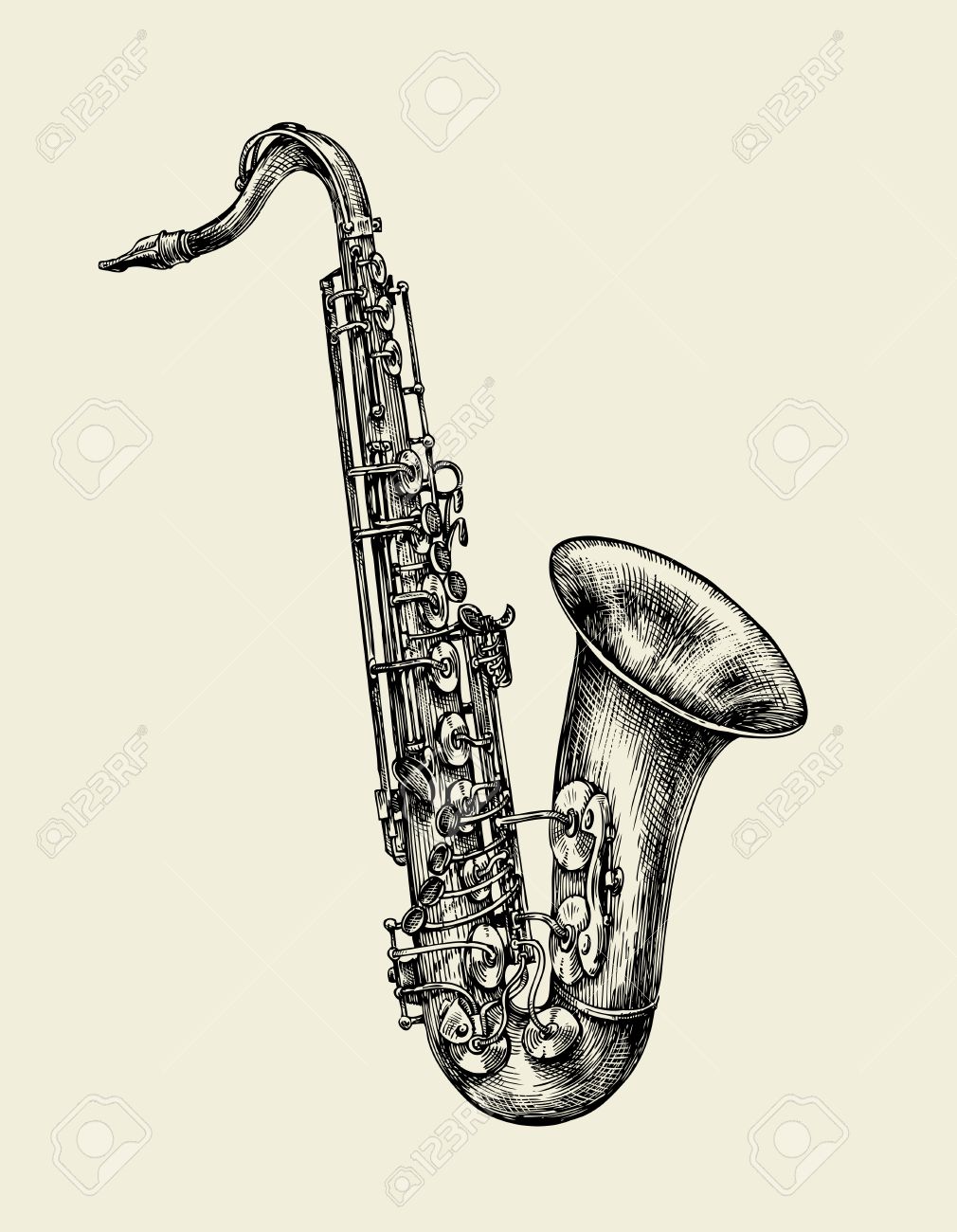 ジャズ音楽 手描きスケッチ サックス 楽器 ベクトル図 のイラスト素材 ベクタ Image