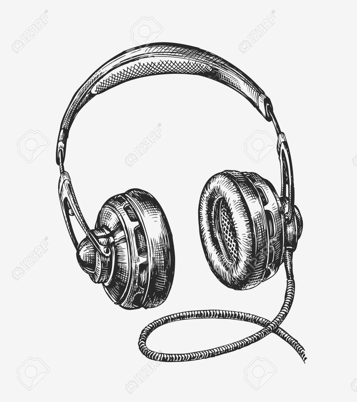 Hand drawn vintage headphones. Sketch music. Vector illustration - 62204635 Hand drawn vintage headphones. Sketch music. Vector illustration - 62204635