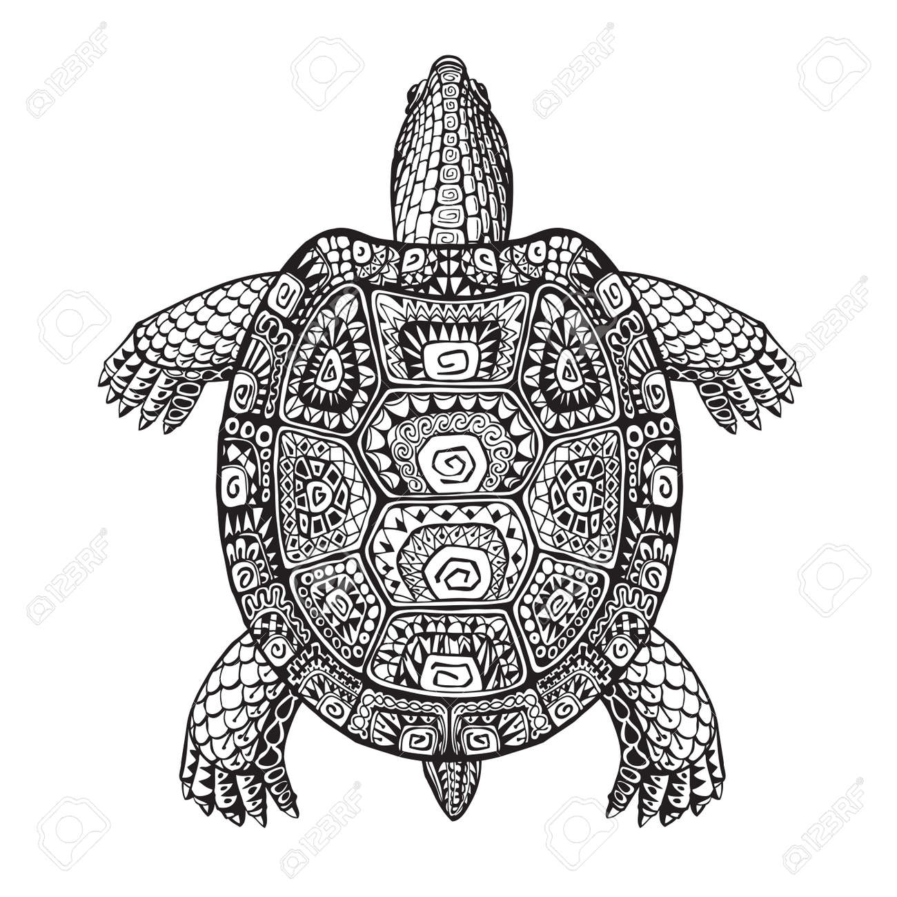 亀装飾的なパターンでエスニックなグラフィック スタイル ベクトル図 のイラスト素材 ベクタ Image
