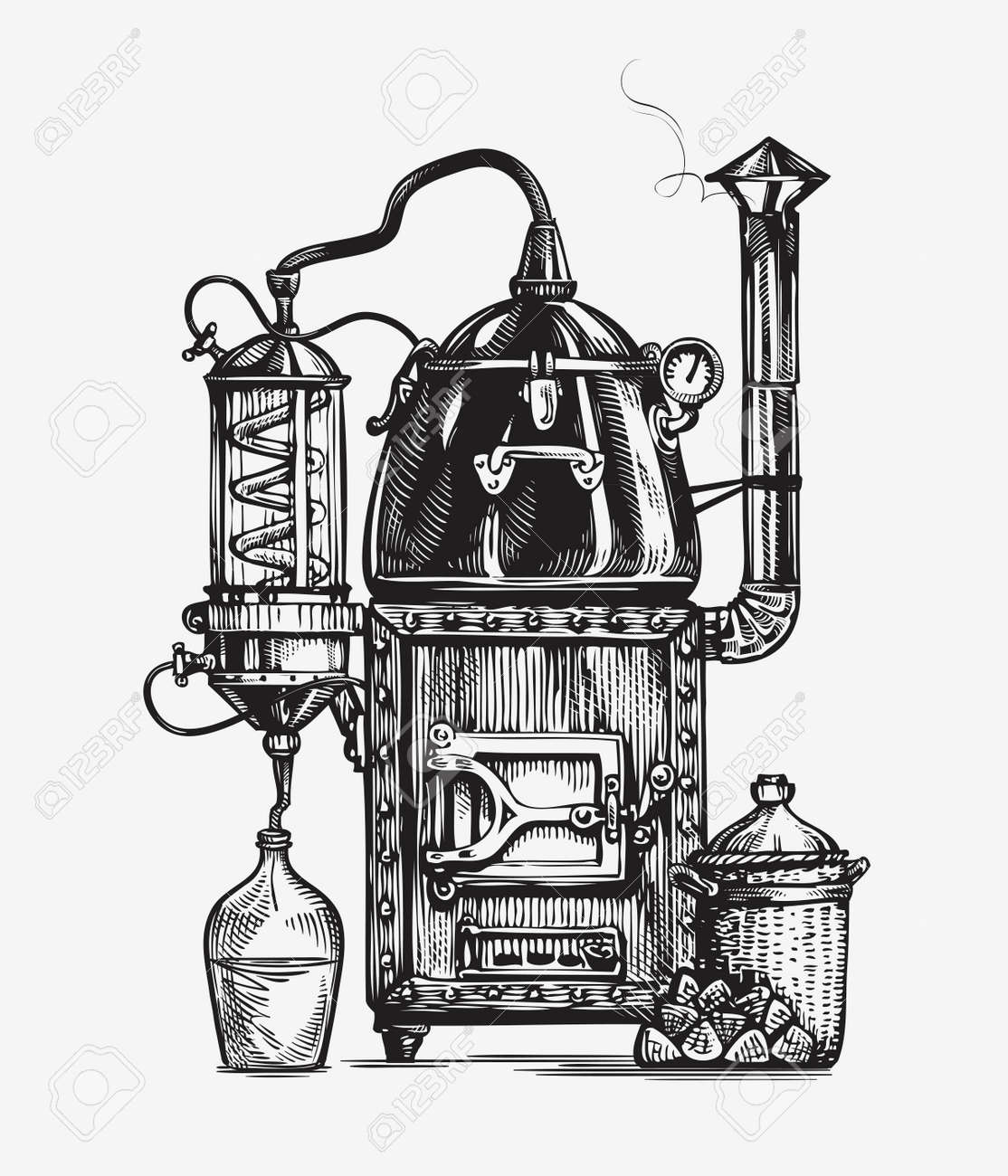 Distillation apparatus sketch. Retro hooch vector illustration - 67209174 Distillation apparatus sketch. Retro hooch vector illustration - 67209174