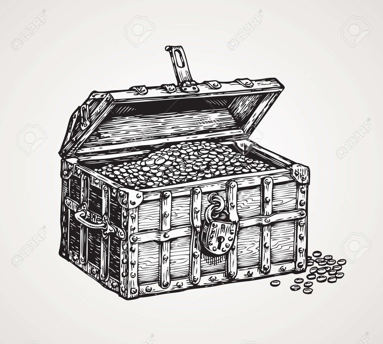 wooden chest with treasures. vintage sketch vector illustration - 67209189 wooden chest with treasures. vintage sketch vector illustration - 67209189