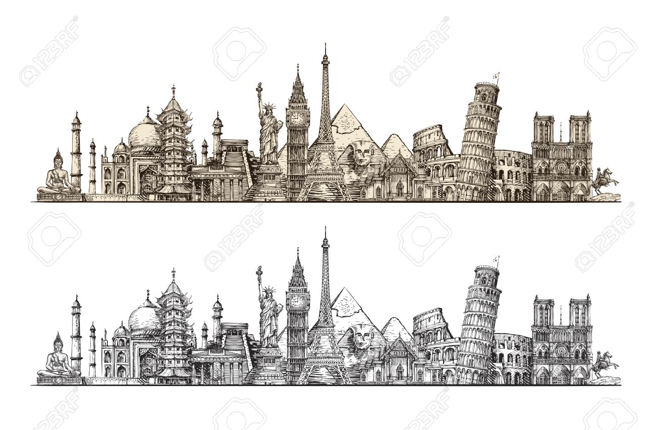 Travel. Famous monuments of world. Sketch vector illustration isolated on white background - 67209435 Travel. Famous monuments of world. Sketch vector illustration isolated on white background - 67209435